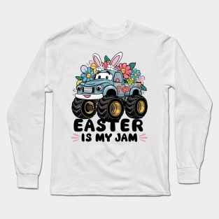 Happy Boys Easter Is My Jam Monster Truck Bunny Kids Women Long Sleeve T-Shirt